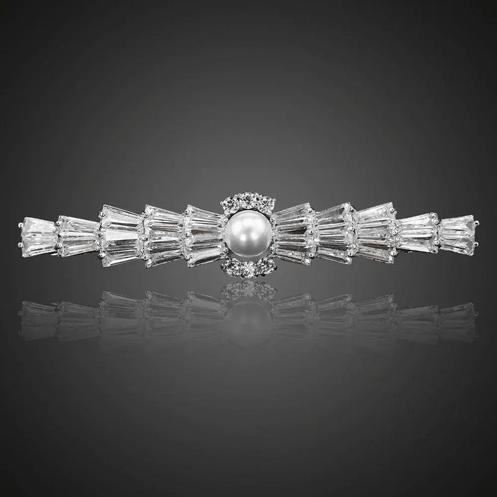 Luxury CZ Diamond & Pearl Bridal Hair Accessories Clip - The Wedding Garter