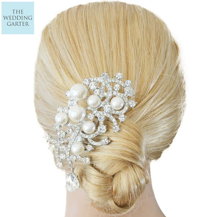 Luxury Designer Pearl & Crystal Wedding Headpiece - The Wedding Garter