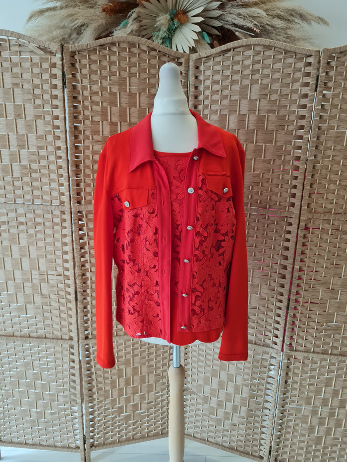 Marc Cain Red lace top & Jacket M/L