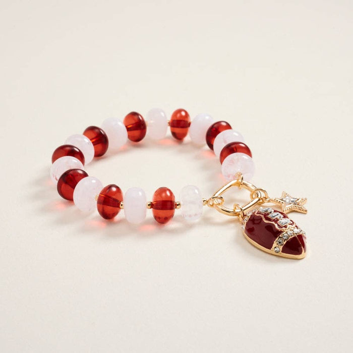 Maroon & White Football Star Beaded Bracelet