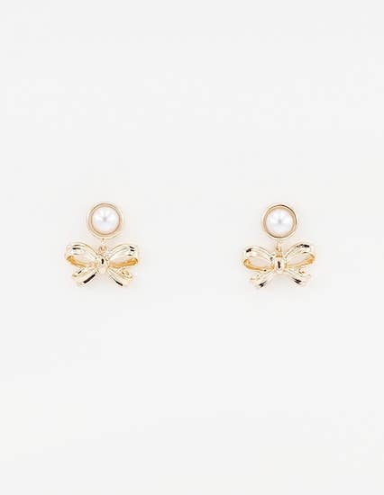 MB - Riz Gold Pearl Bow Earrings