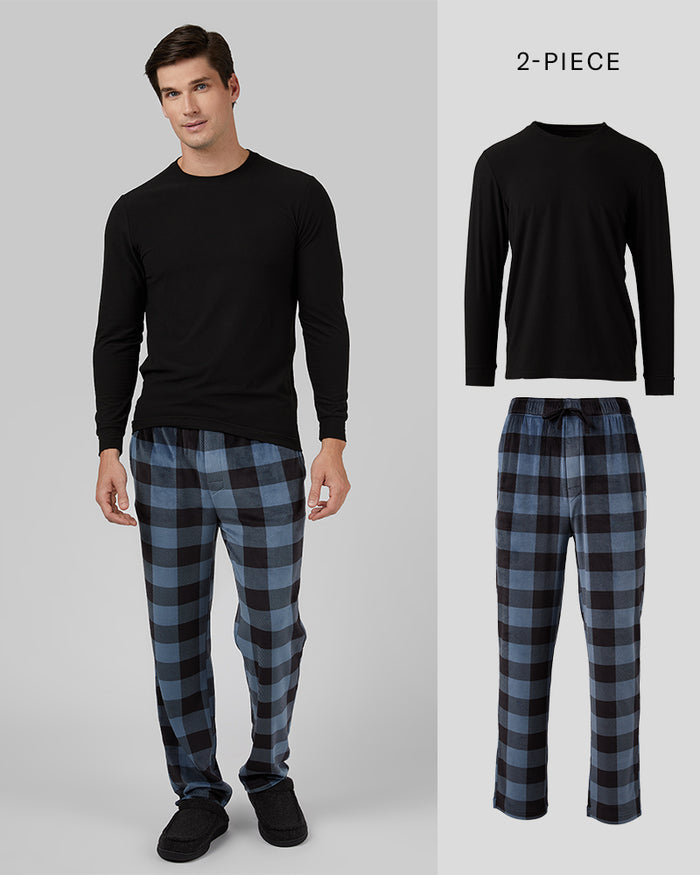 32 Degrees Blue Cloud Thermal Print _ Men's 2Pc Sleep Set {model: Bobby is 6'1", wearing size M}{bottom}{right} {bottom}{right}