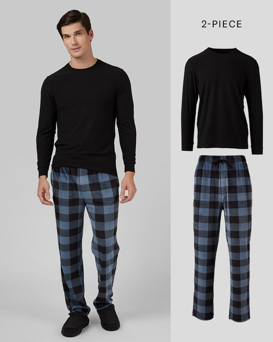 32 Degrees Blue Cloud Thermal Print _ Men's 2Pc Sleep Set {model: Bobby is 6'1", wearing size M}{bottom}{right} {bottom}{right}