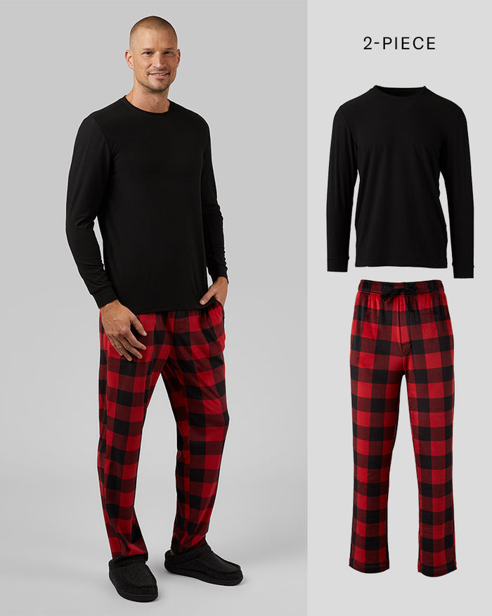 32 Degrees Red Cloud Thermal Print _ Men's 2Pc Sleep Set {model: Dennis is 6'1", wearing size M}{bottom}{right} {bottom}{right}