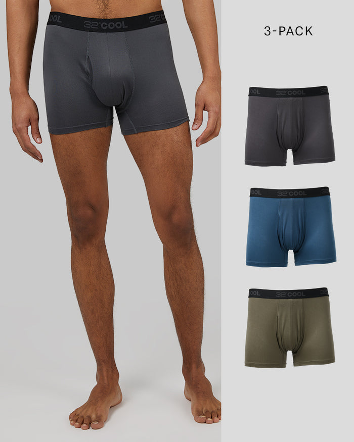32 Degrees  Charcoal/Aegean Blue /Green Pea _ Men's 3-Pack Cool Trunk {bottom}{right}
