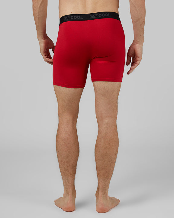 32 Degrees Fire Engine_ Men's 4-Pack Active Mesh Boxer Brief {model: Leo is 6'1", wearing size M}{bottom}{right} {bottom}{right}
