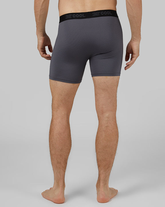 32 Degrees Charcoal _ Men's 4-Pack Active Mesh Boxer Brief {model: Leo is 6'1", wearing size M}{bottom}{right} {bottom}{right}