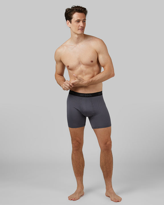 32 Degrees Charcoal  _ Men's 4-Pack Active Mesh Boxer Brief {model: Leo is 6'1", wearing size M}{bottom}{right} {bottom}{right}