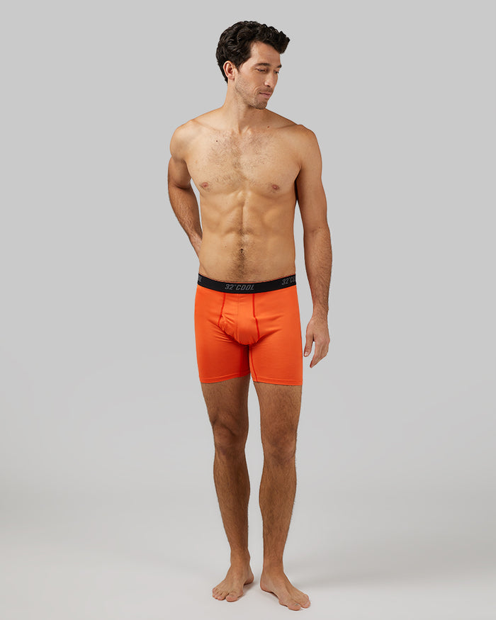 32 Degrees Team Orange _ Men's Cool Active Boxer Brief {model: Fran is 6'2", wearing size M}{bottom}{right} {bottom}{right}