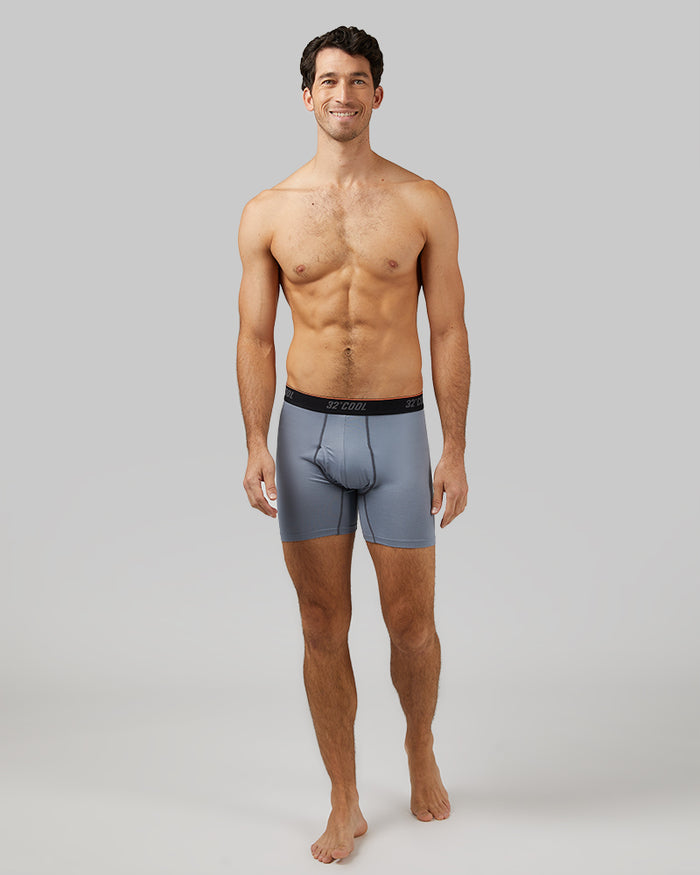 32 Degrees Cool Grey _ Men's Cool Active Boxer Brief {model: Fran is 6'2", wearing size M}{bottom}{right} {bottom}{right}