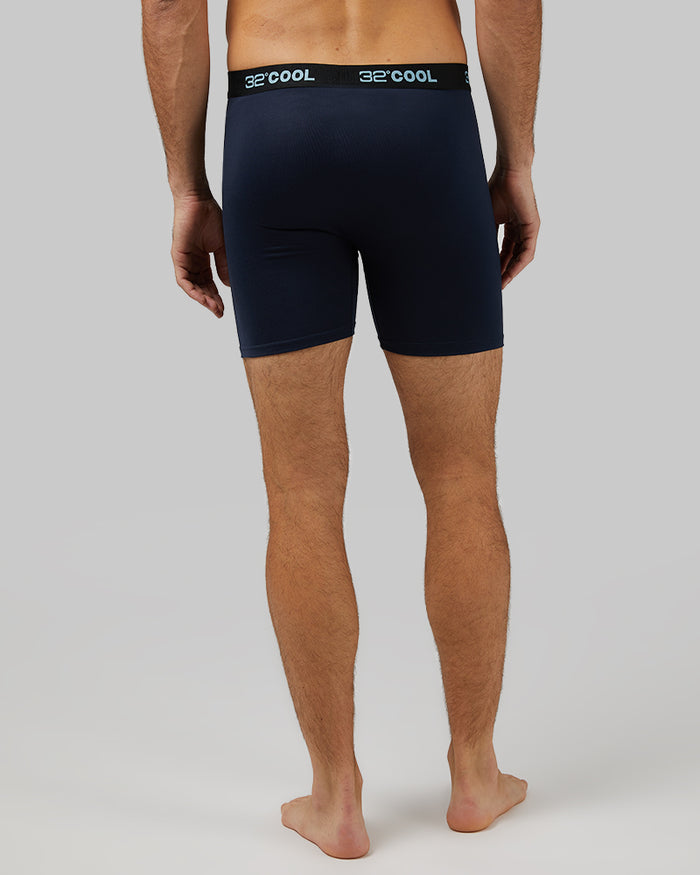 32 Degrees Navy _ Men's 4-Pack Cool Boxer Brief {model: Fran is 6'2", wearing size M}{bottom}{right} {bottom}{right}