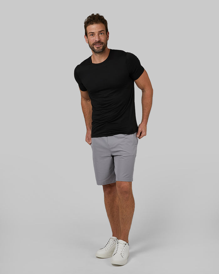 32 Degrees Black _ Men's 4PK Cool Crew Neck Tee {model: Cedric is 6'1.5", wearing size M}{bottom}{right}{bottom}{right}