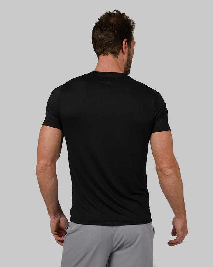 32 Degrees Black _ Men's 4PK Cool Crew Neck Tee {model: Cedric is 6'1.5", wearing size M}{bottom}{right}{bottom}{right}