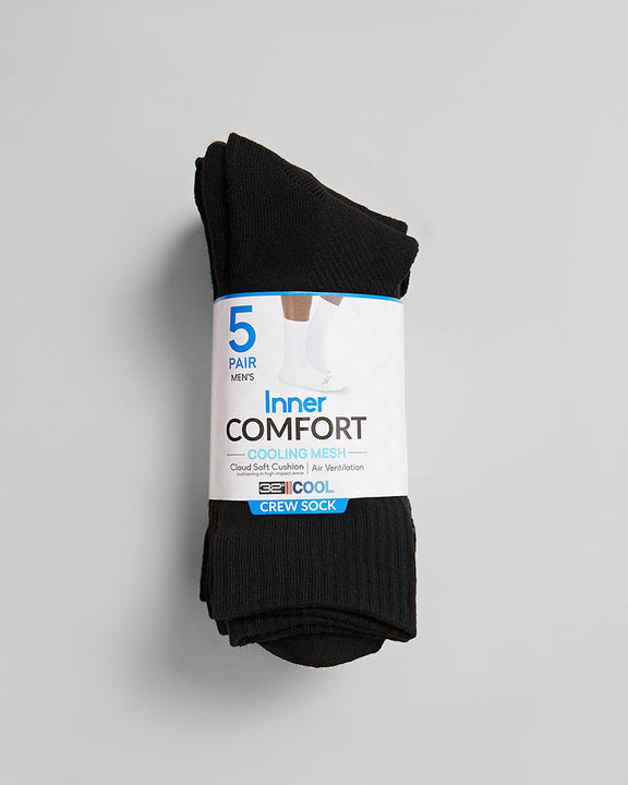 32 Degrees Black _ Men's 5-Pack Cool Comfort Crew Socks {bottom}{right}