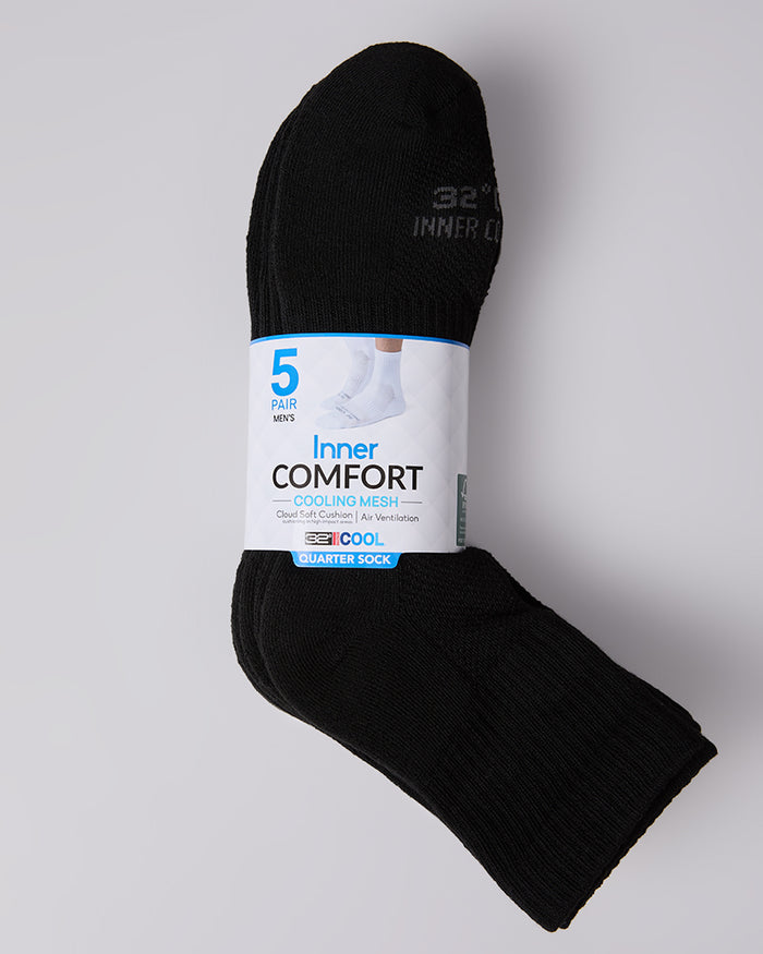32 Degrees Black _ Men's 5-Pack Cool Comfort Quarter Socks {bottom}{right}
