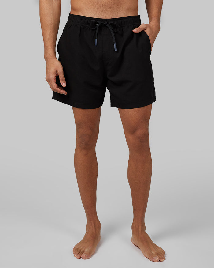 32 Degrees Black _ Men's 6-Inch swim short {model: Beau is 6'2", wearing size M}{bottom}{right} {bottom}{right}