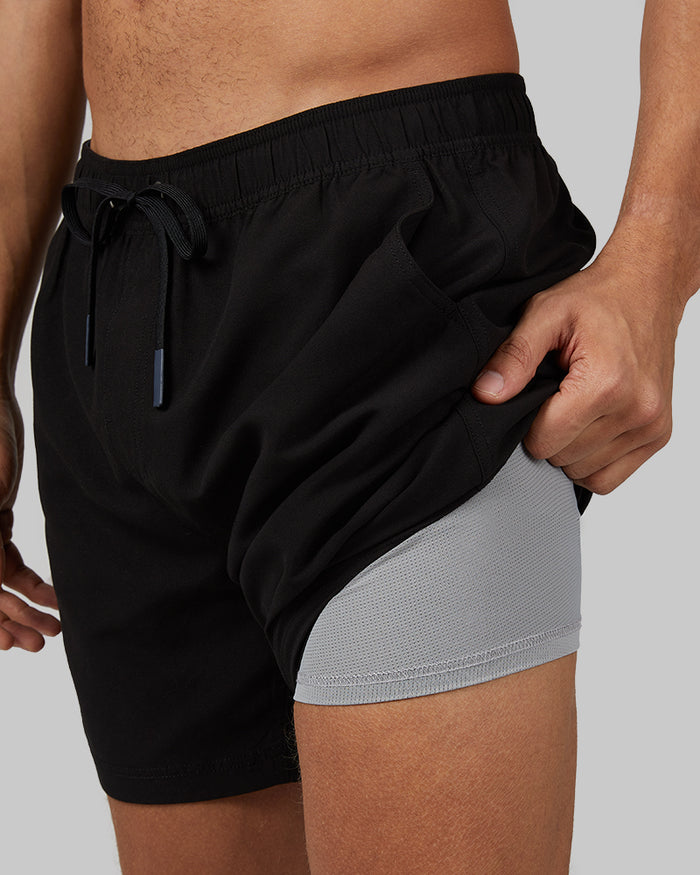 32 Degrees Black _ Men's 6-Inch swim short {model: Beau is 6'2", wearing size M}{bottom}{right} {bottom}{right}