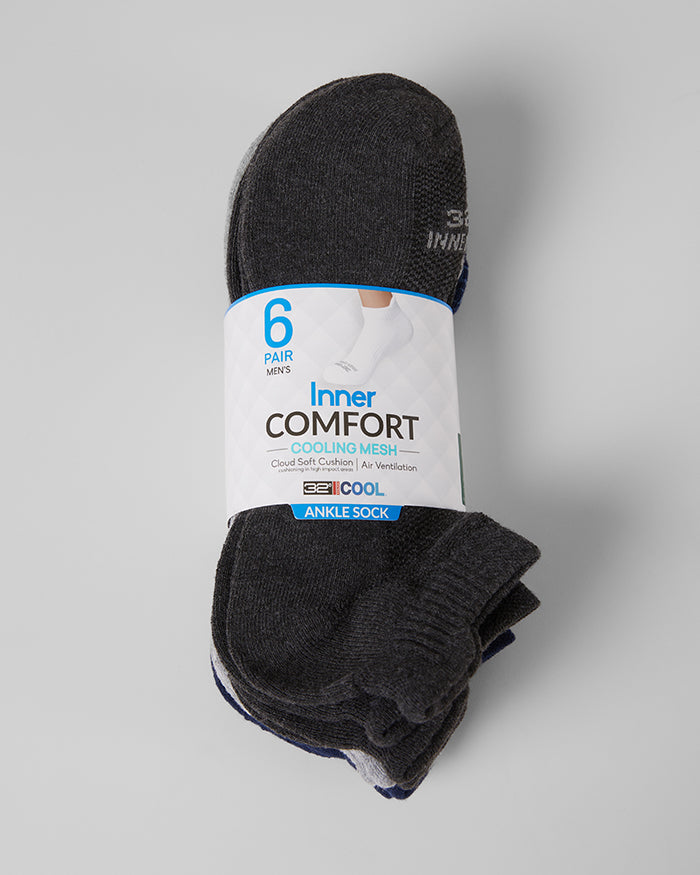 32 Degrees Grey Heather/Black Heather/Navy _ Men's 6-Pack Cool Comfort Ankle Running Socks {bottom}{right}