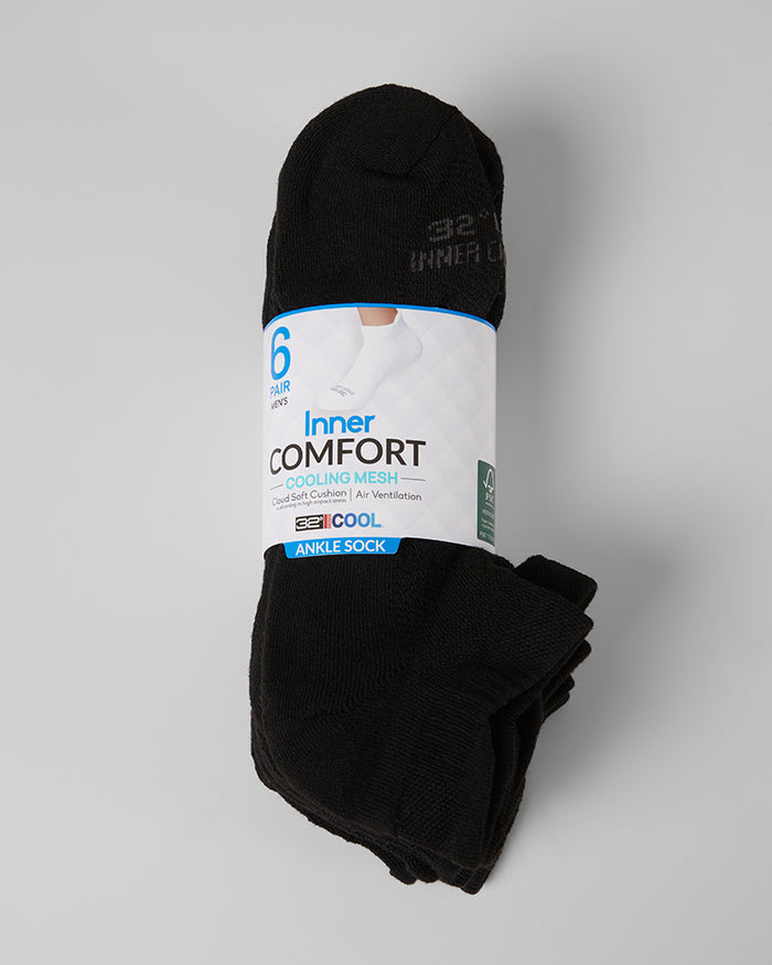 32 Degrees Black _ Men's 6-Pack Cool Comfort Ankle Running Socks {bottom}{right}