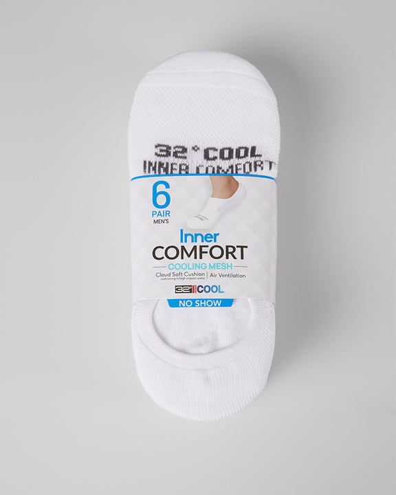 32 Degrees White _ Men's 6-Pack Cool Comfort No Show Socks {bottom}{right}