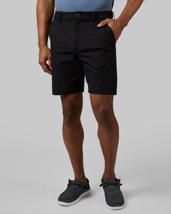 32 Degrees Black _ Men's 9-Inch Golf short {model: Isaiah is 6'1", wearing size 30}{bottom}{right} {bottom}{right}