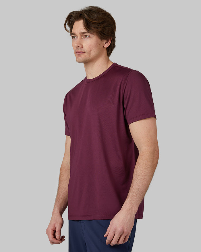 32 Degrees Pomegranate _ Men's Active Performance T-shirt {model: Michael is 6'0", wearing size M}{bottom}{right} {bottom}{right}