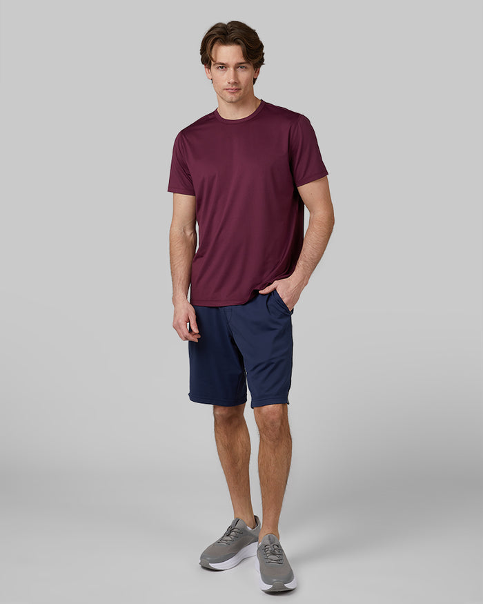 32 Degrees Pomegranate _ Men's Active Performance T-shirt {model: Michael is 6'0", wearing size M}{bottom}{right} {bottom}{right}