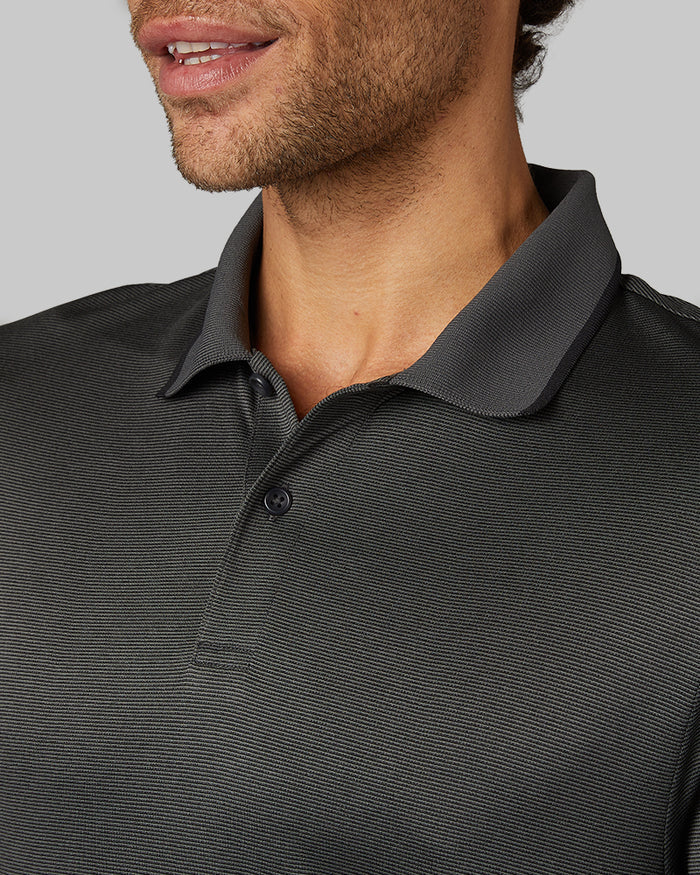 32 Degrees Dim Grey_ Men's Air Luxe Polo {model: Miguel is 6'2", wearing size M}{bottom}{right} {bottom}{right}