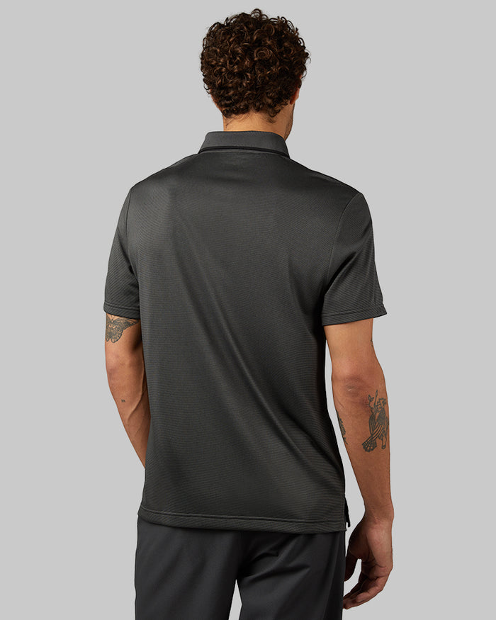 32 Degrees Dim Grey_ Men's Air Luxe Polo {model: Miguel is 6'2", wearing size M}{bottom}{right} {bottom}{right}