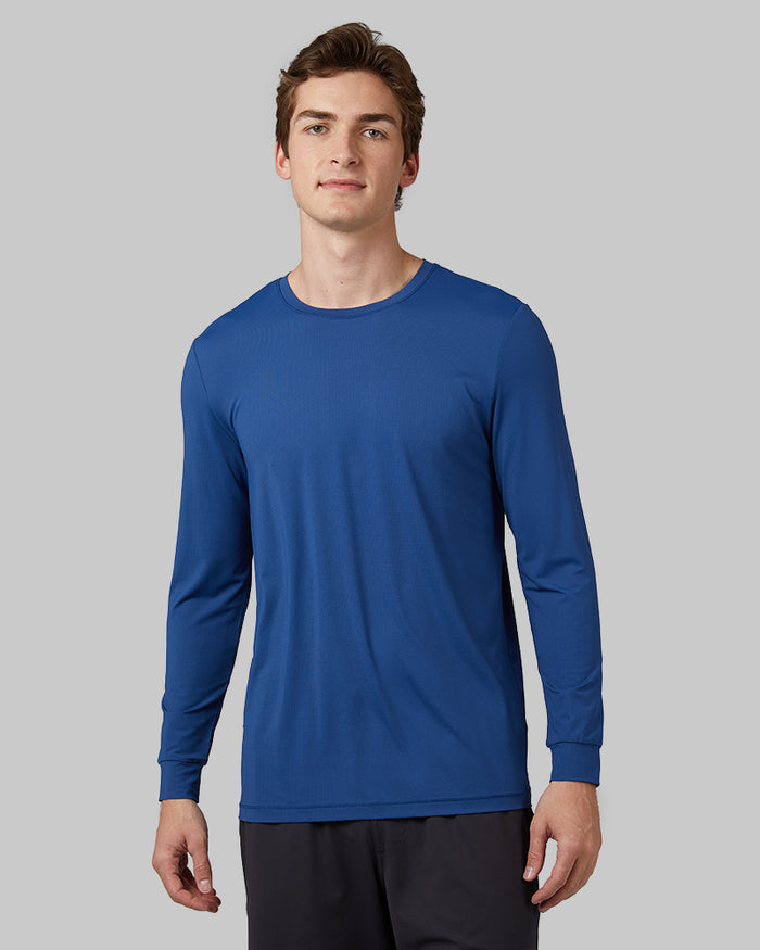 32 Degrees Blueberry _ Men's Air Mesh Long sleeve T-shirt {model: Trevor is 6'1", wearing size M}{bottom}{right} {bottom}{right}