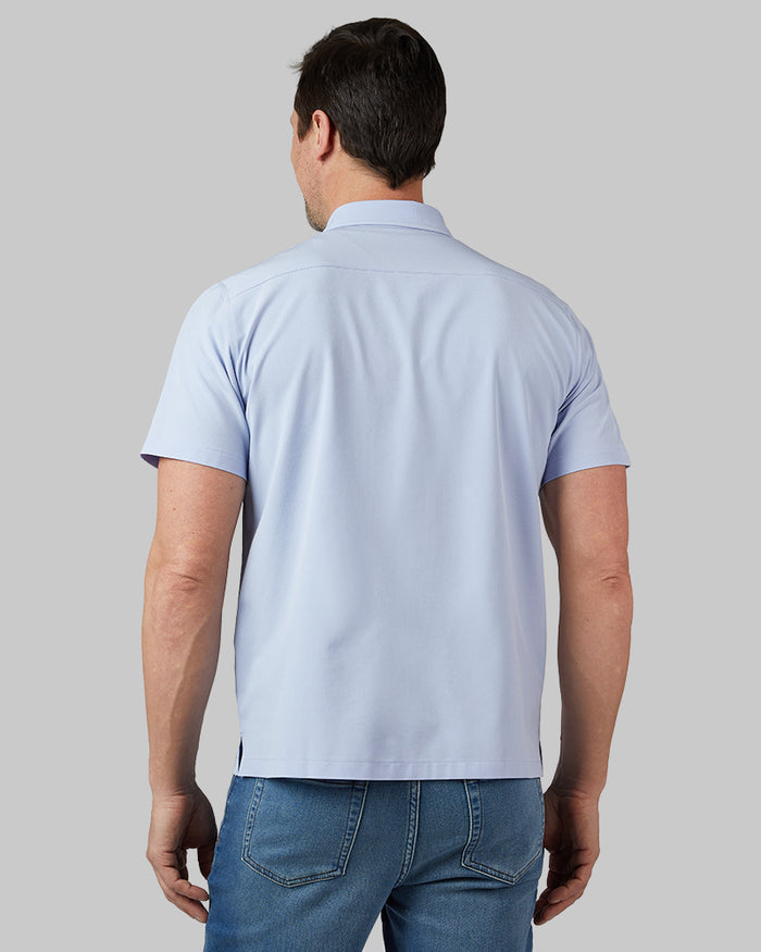 32 Degrees Bel Air Blue _ Men's Casual short sleeve Dress shirt {model: Andrew is 6'2", wearing size M}{bottom}{right} {bottom}{right}