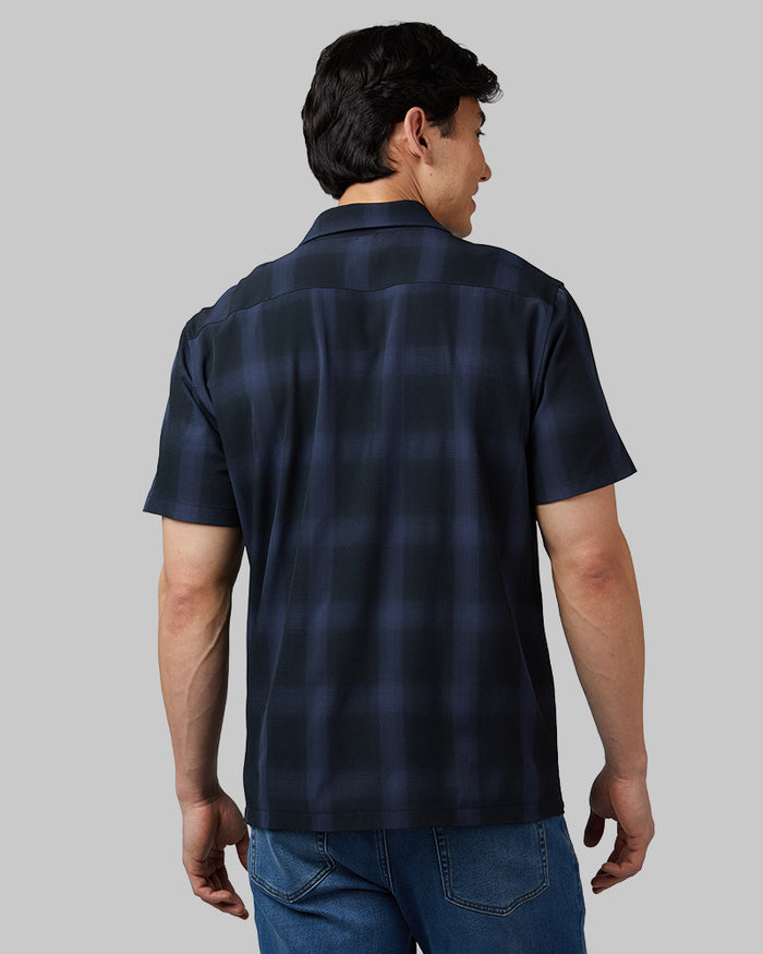 32 Degrees Midnight Plaid _ Men's Casual short sleeve Dress shirt {model: Warwick is 6'1", wearing size M}{bottom}{right} {bottom}{right}