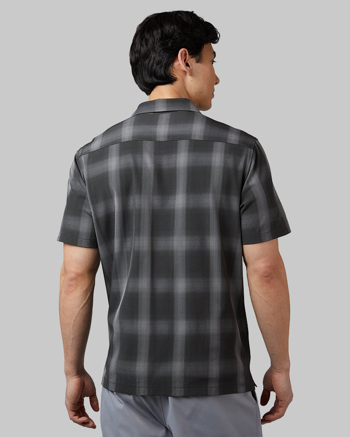 32 Degrees Dark Shadow Plaid _ Men's Casual short sleeve Dress shirt {model: Warwick is 6'1", wearing size M}{bottom}{right} {bottom}{right}