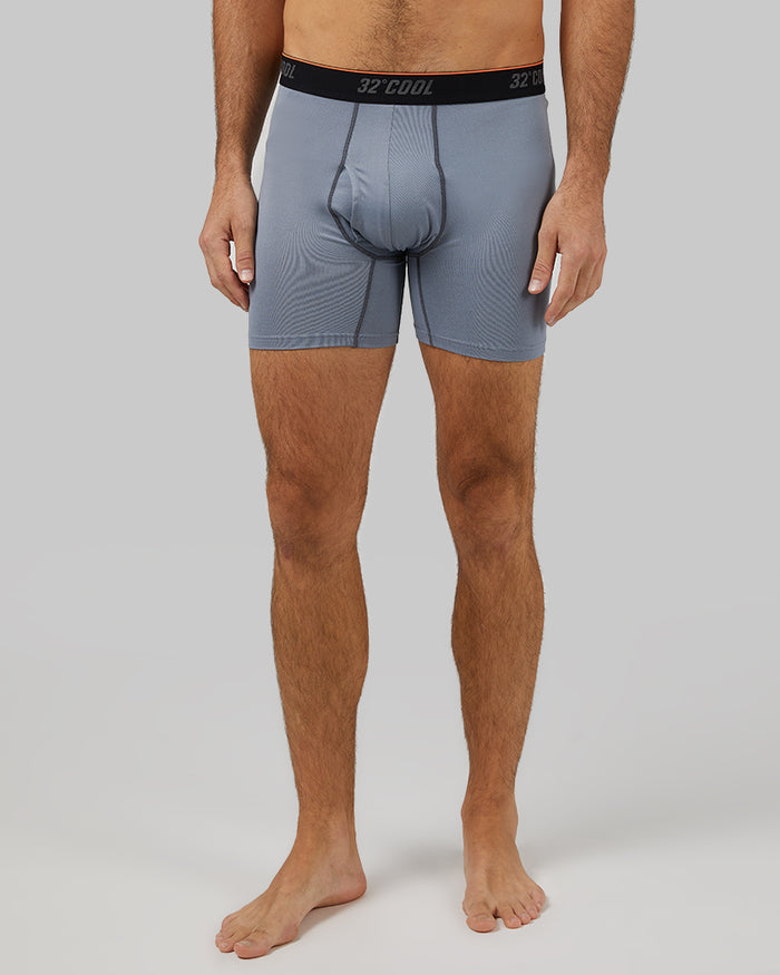 32 Degrees Cool Grey _ Men's Cool Active Boxer Brief {model: Fran is 6'2", wearing size M}{bottom}{right} {bottom}{right}