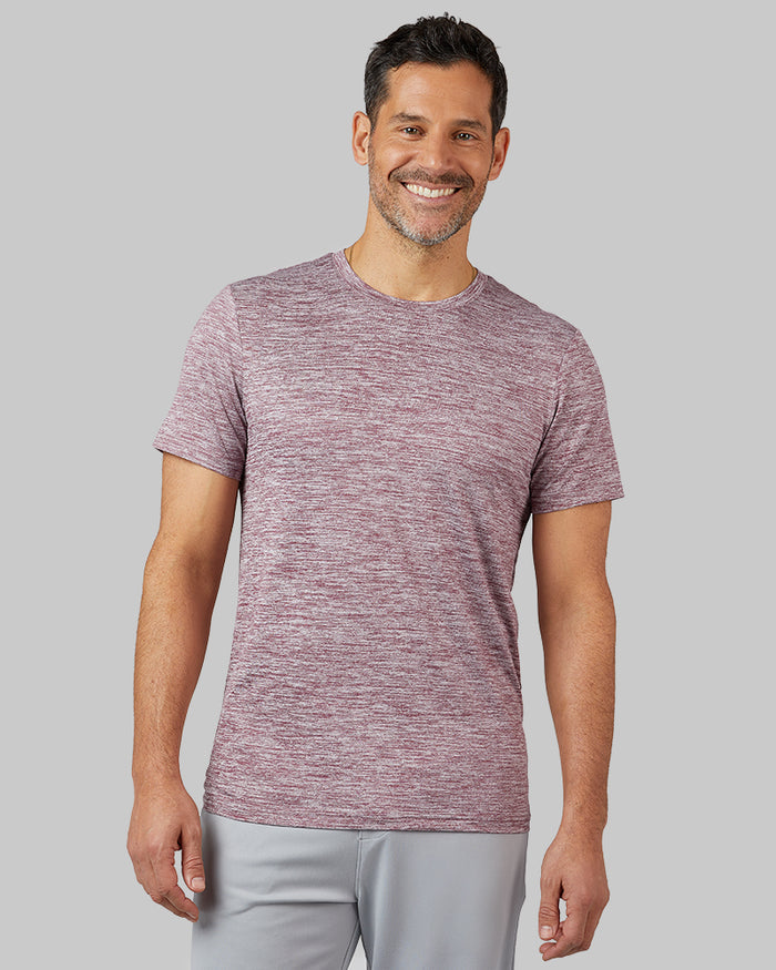 32 Degrees Pomegranate Space Dye _ Men's Cool Active T-shirt {model: Eduardo is 6'1", wearing size M}{bottom}{right} {bottom}{right}