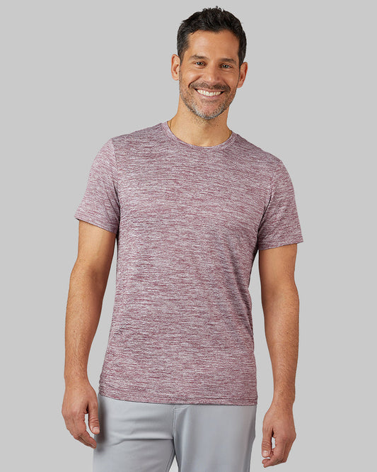 32 Degrees Pomegranate Space Dye _ Men's Cool Active T-shirt {model: Eduardo is 6'1", wearing size M}{bottom}{right} {bottom}{right}