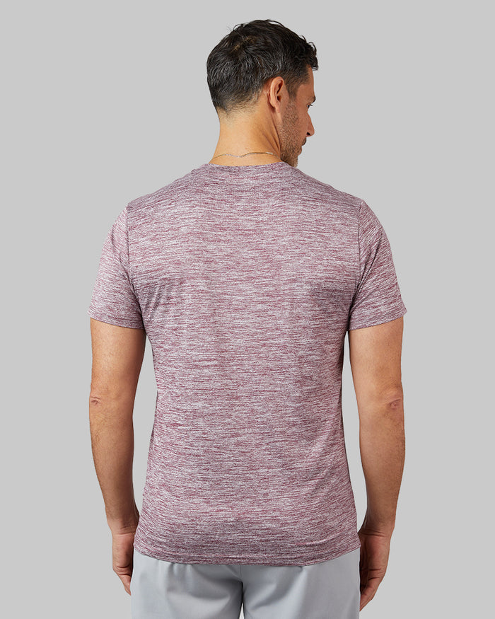 32 Degrees Pomegranate Space Dye _ Men's Cool Active T-shirt {model: Eduardo is 6'1", wearing size M}{bottom}{right} {bottom}{right}