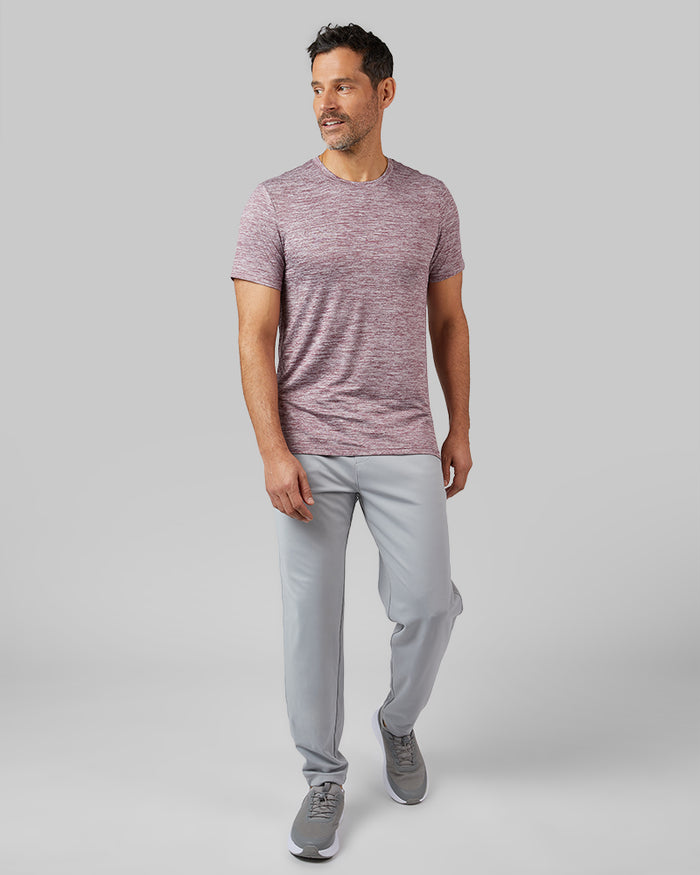 32 Degrees Pomegranate Space Dye _ Men's Cool Active T-shirt {model: Eduardo is 6'1", wearing size M}{bottom}{right} {bottom}{right}