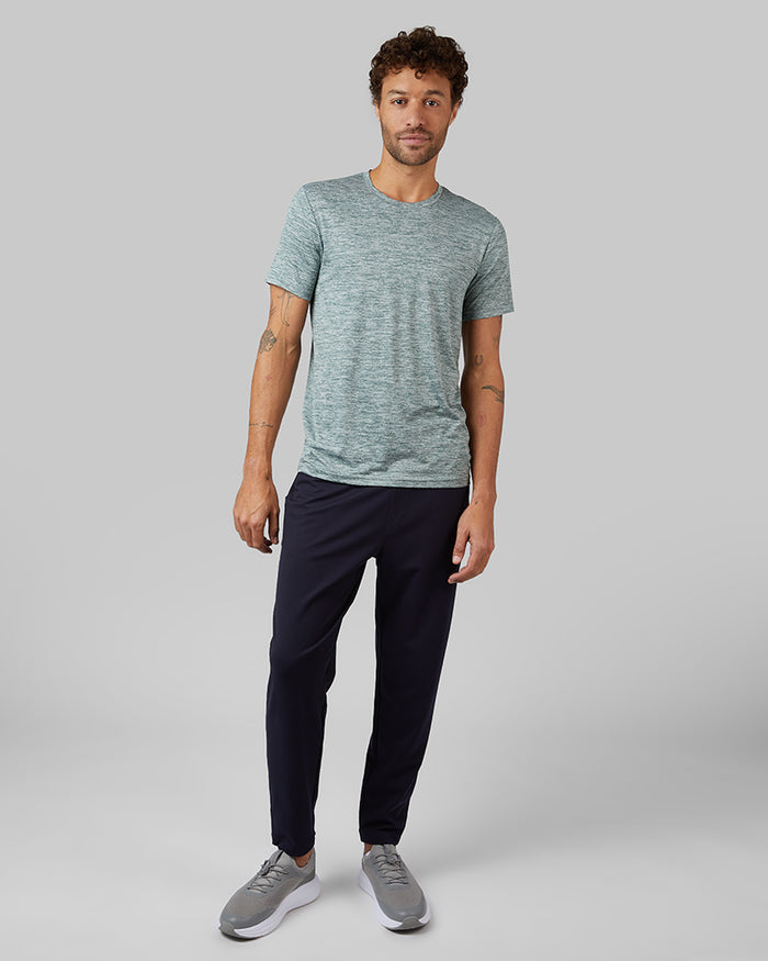 32 Degrees Everpine Space Dye _ Men's Cool Active T-shirt {model: Miguel is 6'2", wearing size M}{bottom}{right} {bottom}{right}