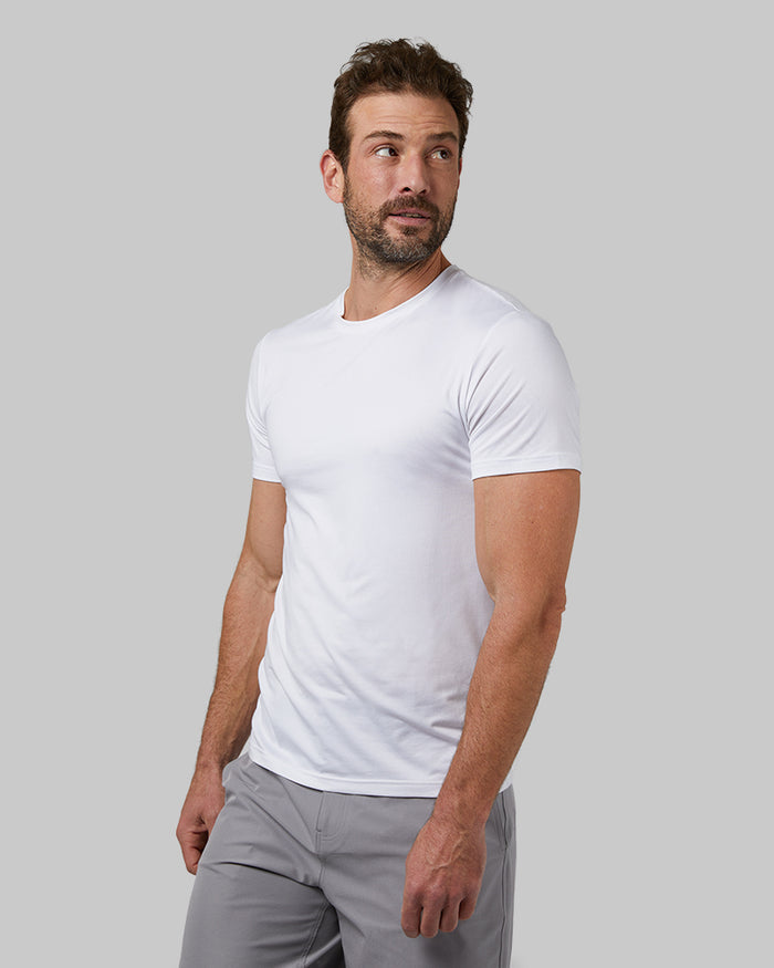 32 Degrees White _ Men's Cool Classic Crew T-Shirt {model: Cedric is 6'1.5", wearing size M}{bottom}{right}{bottom}{right}