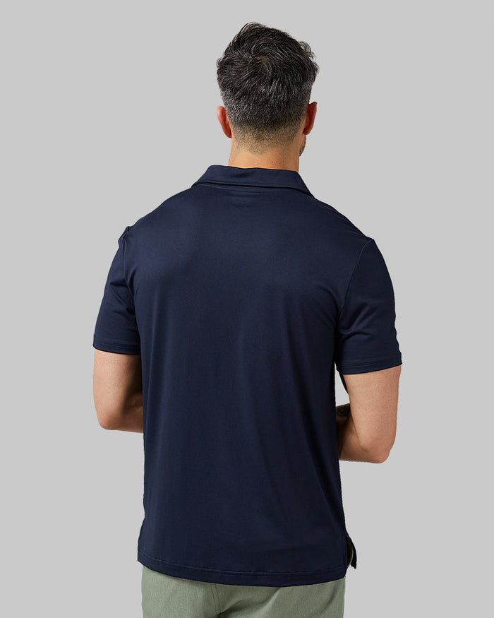 32 Degrees Navy _ Men's Cool Classic Polo  {model: Daniel is 6'2", wearing size M}{bottom}{right}