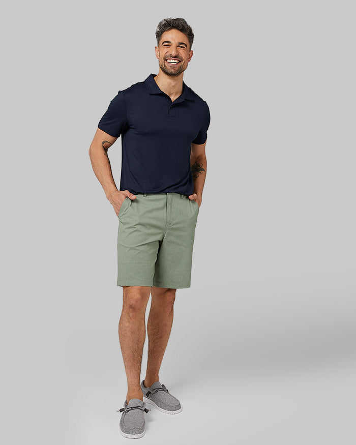32 Degrees Navy _ Men's Cool Classic Polo  {model: Daniel is 6'2", wearing size M}{bottom}{right}