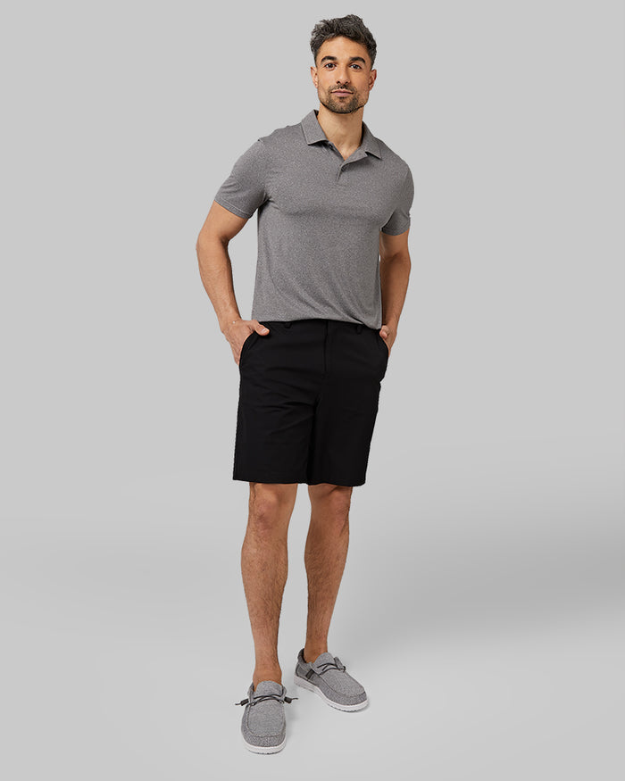 32 Degrees Grey Heather_ Men's Cool Classic Polo  {model: Daniel is 6'2", wearing size M}{bottom}{right}