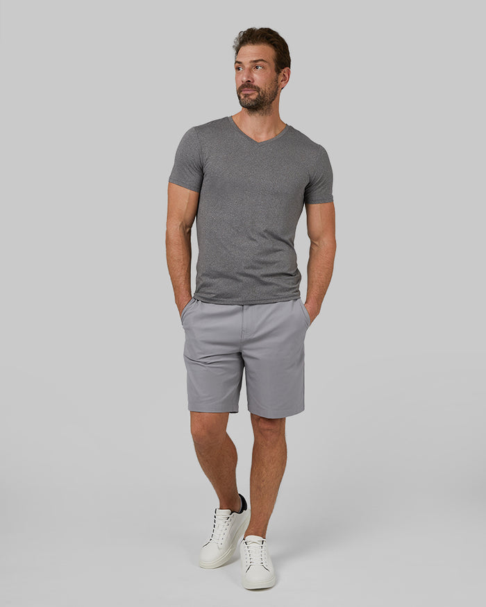 32 Degrees Grey Heather _ Men's Cool Classic Vneck T-Shirt {model: Cedric is 6'1.5", wearing size M}{bottom}{right}{bottom}{right}