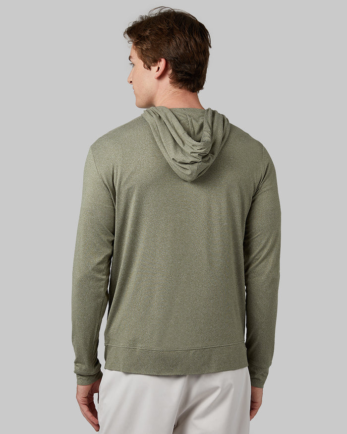 32 Degrees Oregano Heather _ Men's Cool Full-Zip Hoodie {model: Trevor is 6'1", wearing size M}{bottom}{right} {bottom}{right}