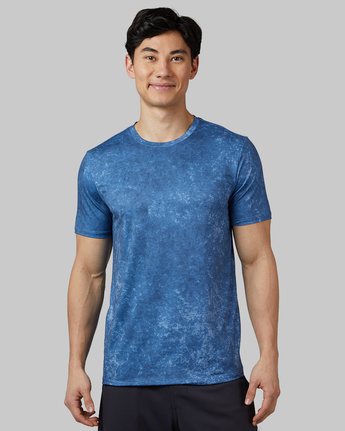32 Degrees Academy Blue Tie Dye _ Men's Cool Printed Classic Crew T-shirt {model: Warwick is 6'1", wearing size M}{bottom}{right} {bottom}{right}