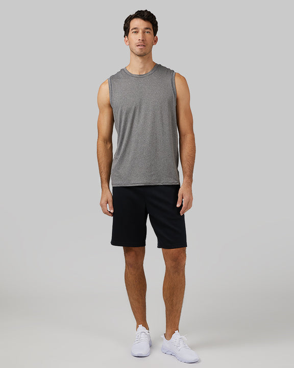 32 Degrees Grey Heather _ Men's Cool Relaxed Tank {model: Fran is 6'2", wearing size M}{bottom}{right} {bottom}{right}