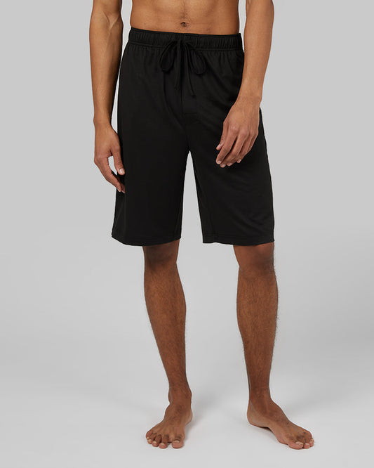 32 Degrees Black _ Mens Cool Sleep Short {model: Isaiah is 6'2", wearing size M}{bottom}{right} {bottom}{right}