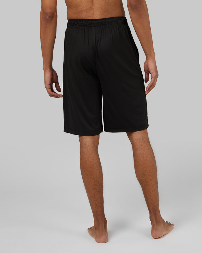 32 Degrees Black _ Mens Cool Sleep Short {model: Isaiah is 6'2", wearing size M}{bottom}{right} {bottom}{right}