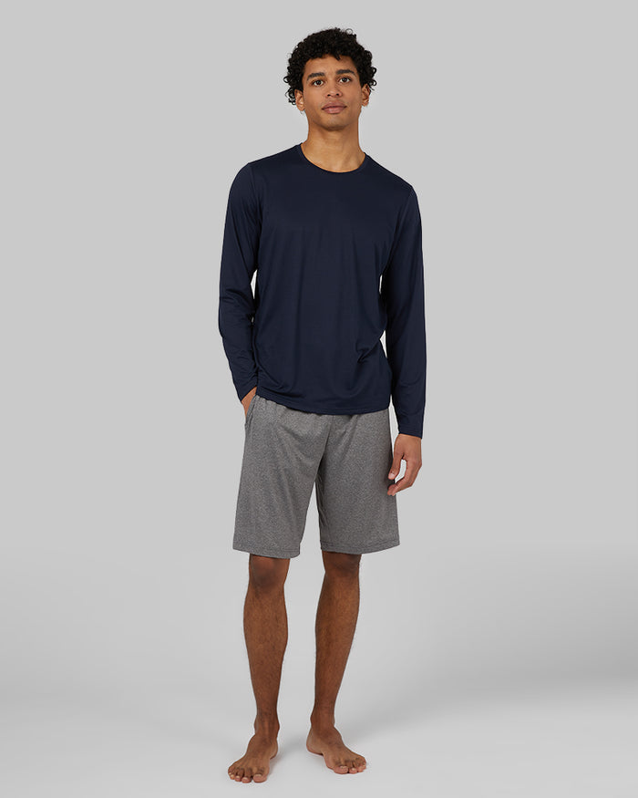 32 Degrees Heather Grey _ Mens Cool Sleep Short {model: Isaiah is 6'2", wearing size M}{bottom}{right} {bottom}{right}